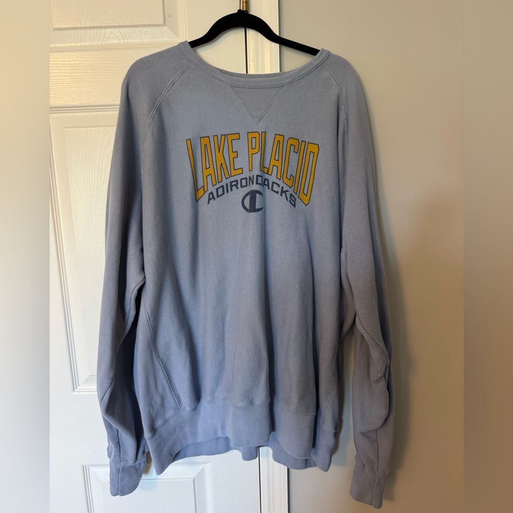 Champion Light Blue Lake Placid Crewneck Sweatshirt with Gold Lettering